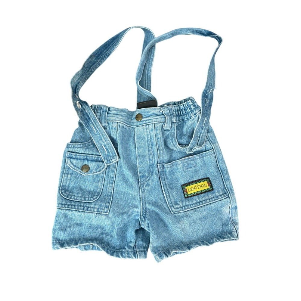 Disney The Lion King Vintage 90s Denim Suspender Shorts Light Wash 2T